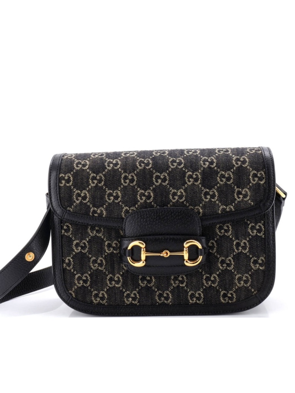 Gucci Horsebit 1955 Black GG Denim Shoulder Crossbody bag